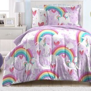 HUGE BUNDLE! Twin Bedding Rainbow Unicorn Comforter Sheets Blanket Pillow Plush